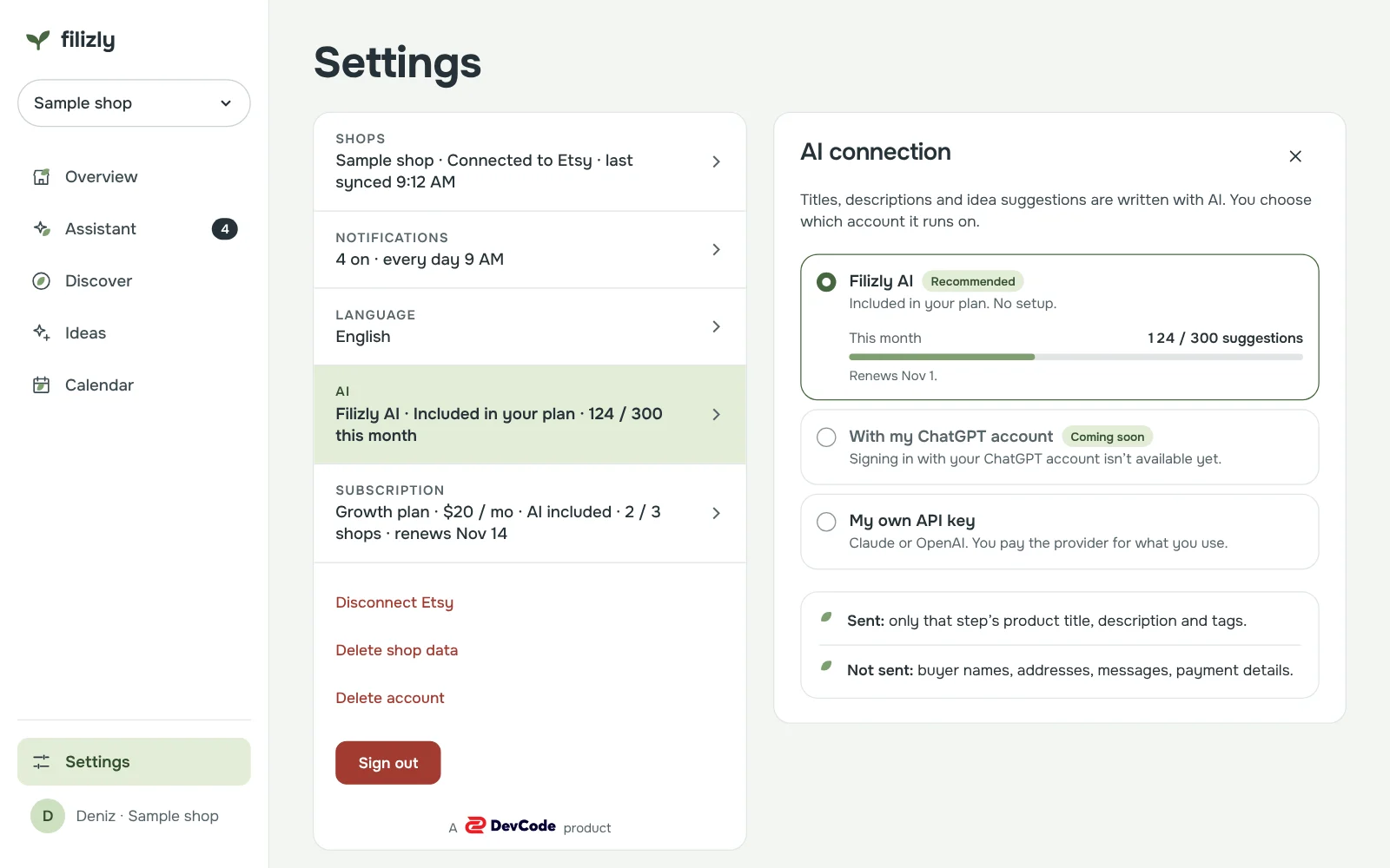 AI settings in the browser