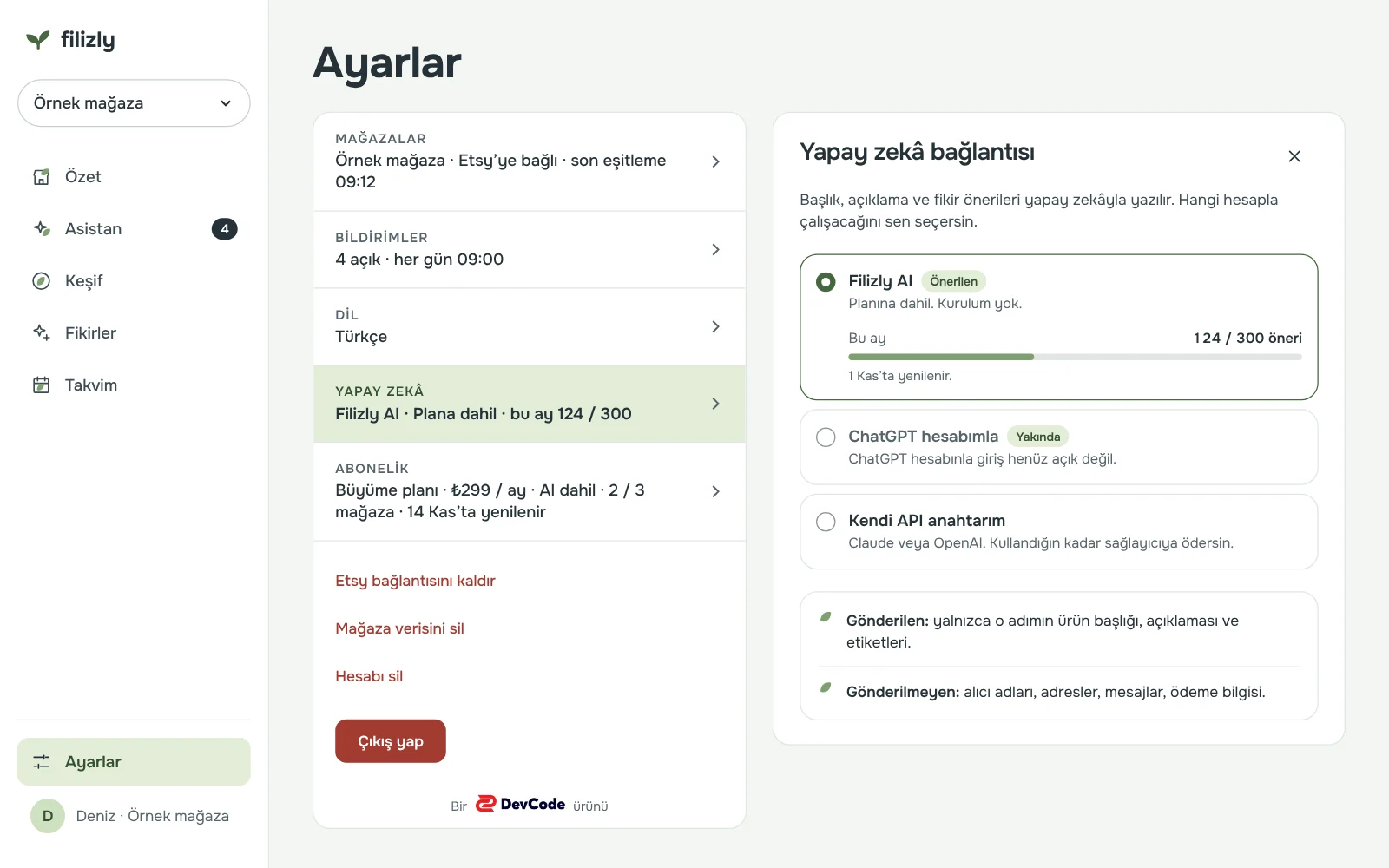 Tarayıcıda yapay zekâ ayarları